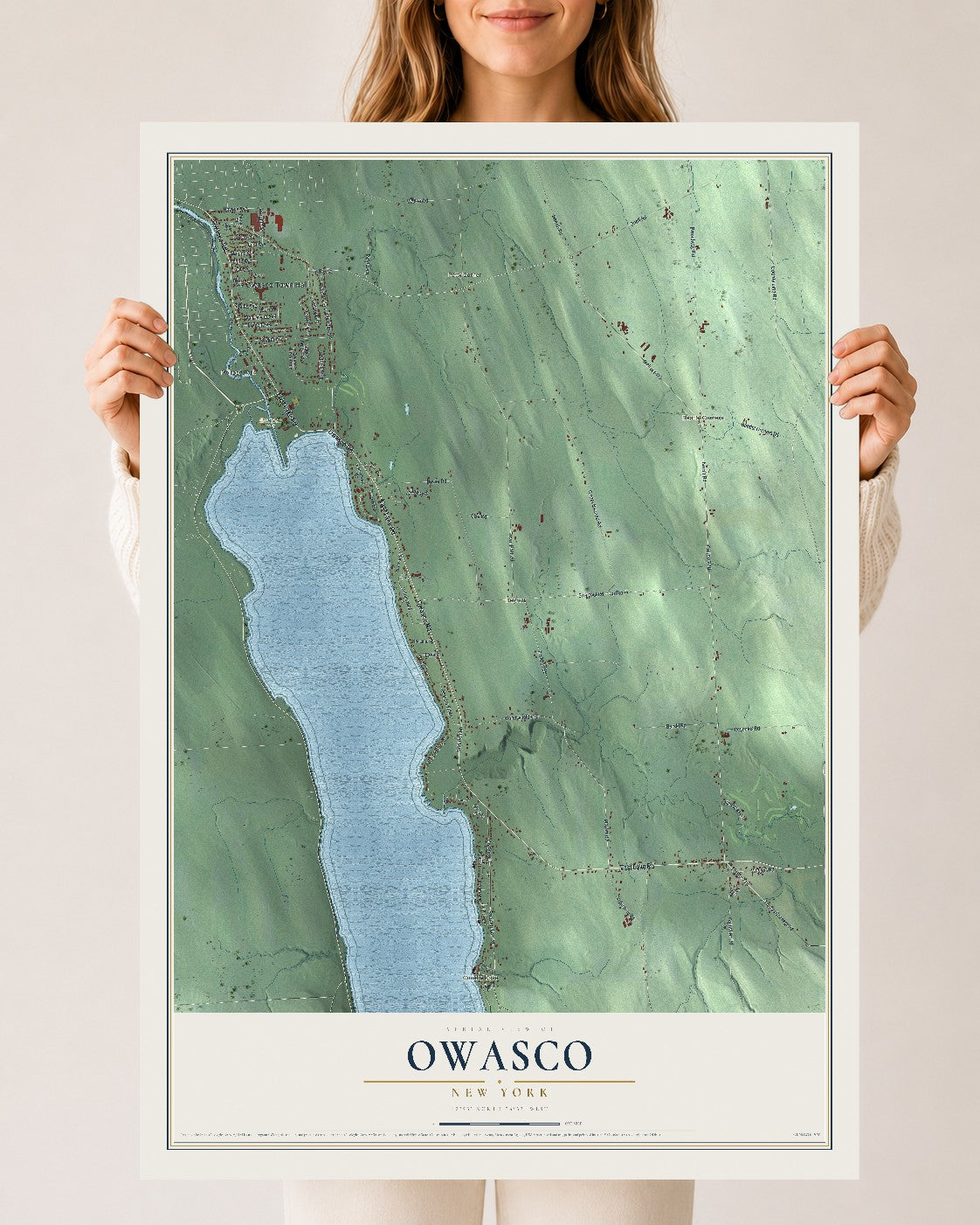 Owasco, New York map print, 24" x 36" Archival Matte Print mockup