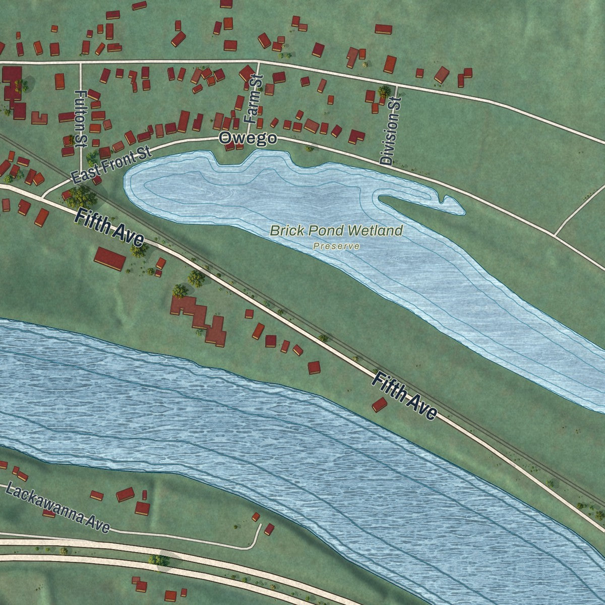 Close-up 2 of the Owego, New York map artwork