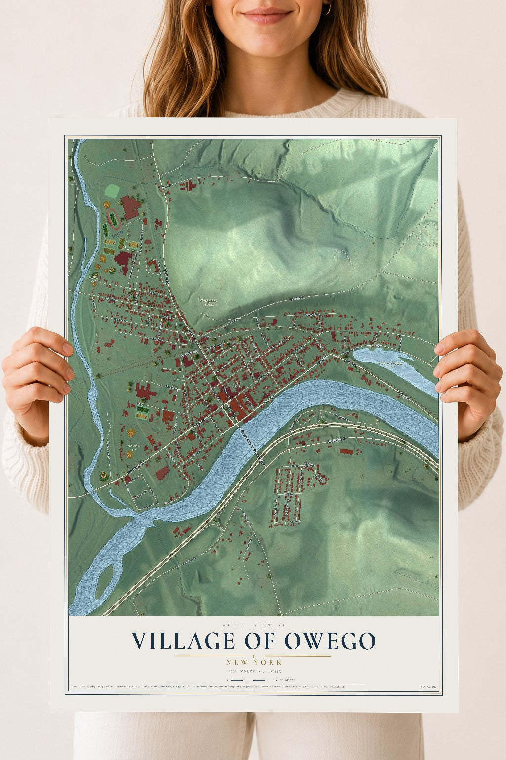 Owego, New York map print, 18" x 24" Archival Matte Print mockup