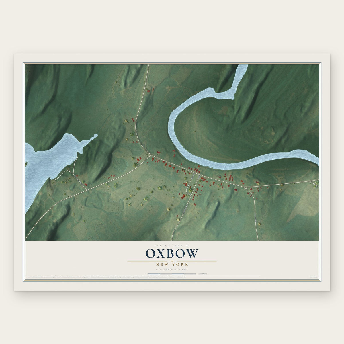 Oxbow, New York map print, the full design