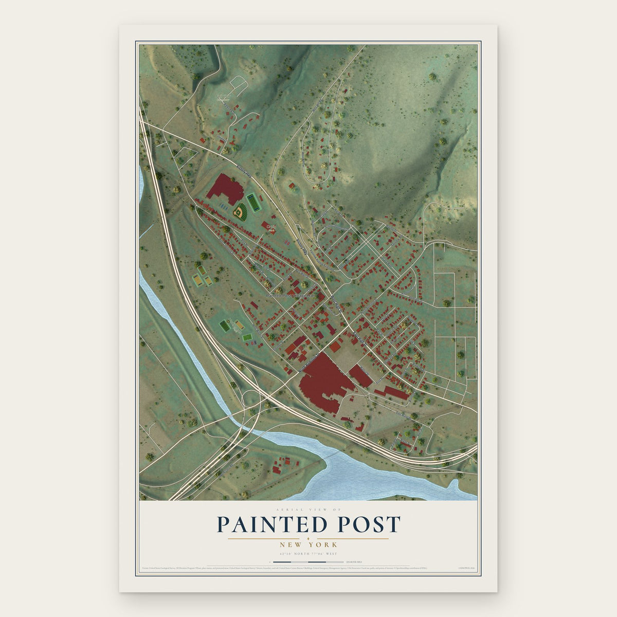 Painted Post, New York map print, the full design