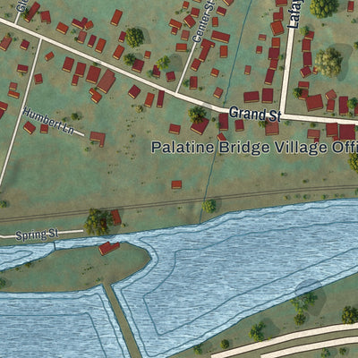 Close-up of the map of Palatine Bridge, New York print showing street and building detail