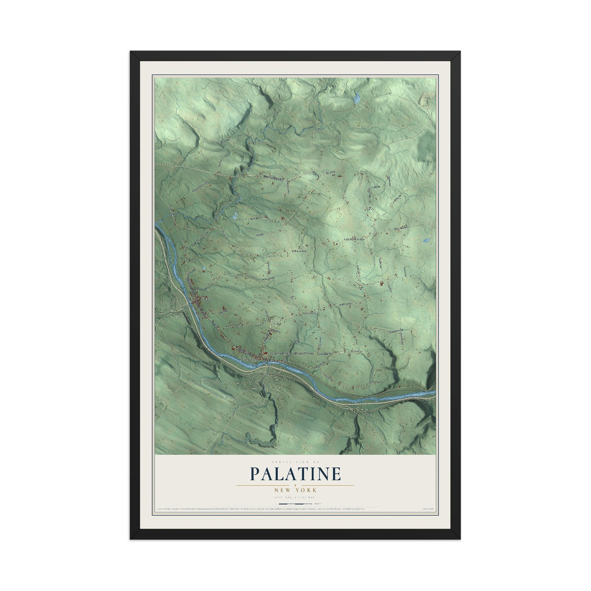 Palatine, New York map print, 12" x 18" W/ Black Ayous Wood Frame mockup