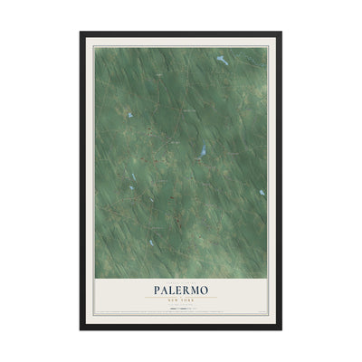 Palermo, New York map print, 12" x 18" W/ Black Ayous Wood Frame mockup