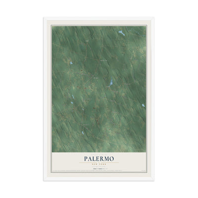 Palermo, New York map print, 12" x 18" W/ White Ayous Wood Frame mockup