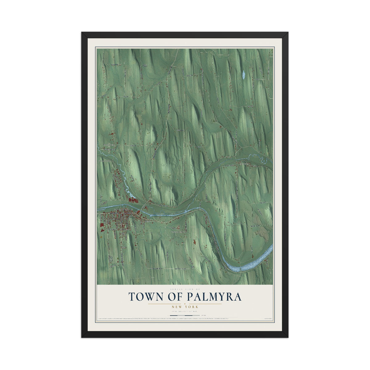 Palmyra, New York map print, 12" x 18" W/ Black Ayous Wood Frame mockup