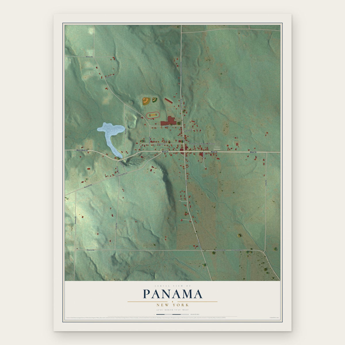 Panama, New York map print, the full design