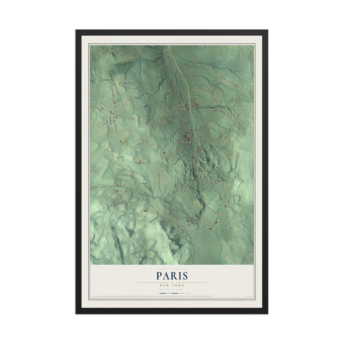 Paris, New York map print, 12" x 18" W/ Black Ayous Wood Frame mockup