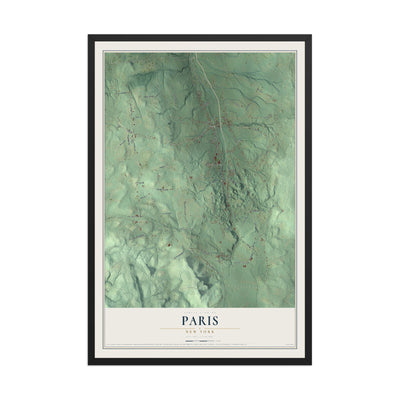 Paris, New York map print, 12" x 18" W/ Black Ayous Wood Frame mockup
