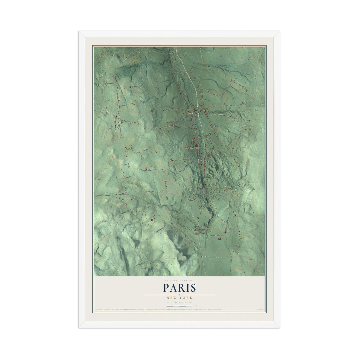 Paris, New York map print, 12" x 18" W/ White Ayous Wood Frame mockup