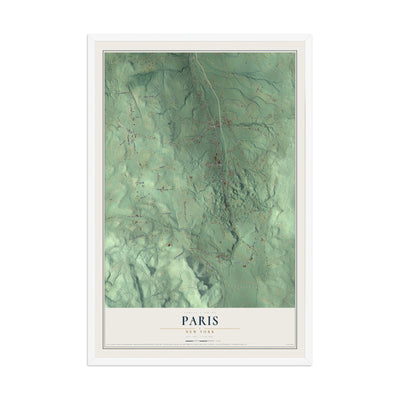 Paris, New York map print, 12" x 18" W/ White Ayous Wood Frame mockup