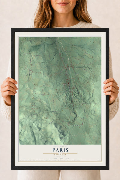 Paris, New York map print, 18" x 24" W/ Black Ayous Wood Frame mockup