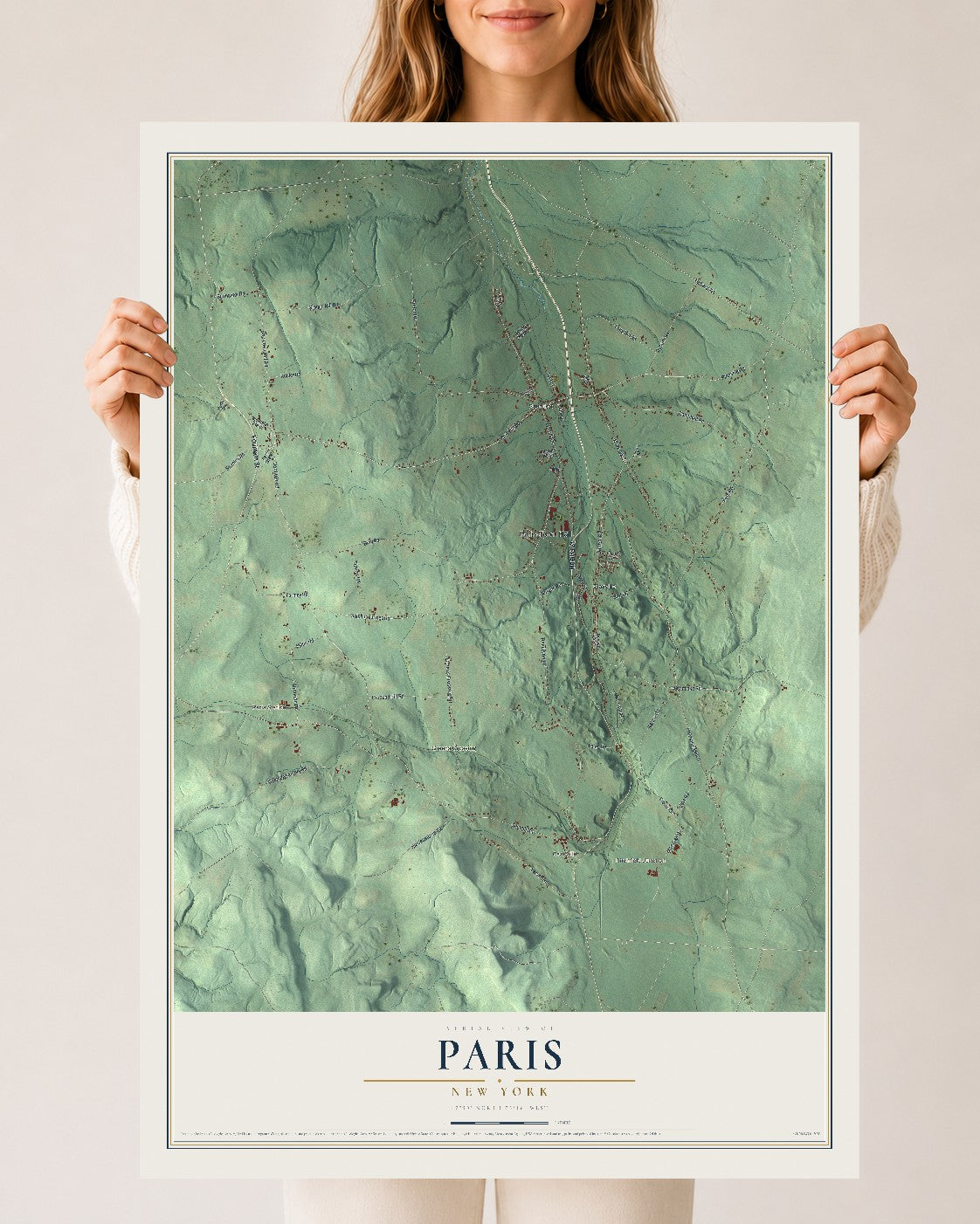 Paris, New York map print, 24" x 36" Archival Matte Print mockup