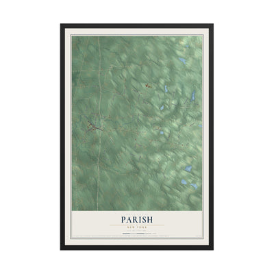 Parish, New York map print, 12" x 18" W/ Black Ayous Wood Frame mockup