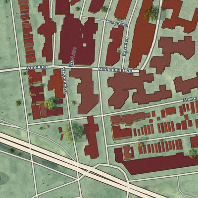 Close-up of the map of Parkchester, New York print showing street and building detail
