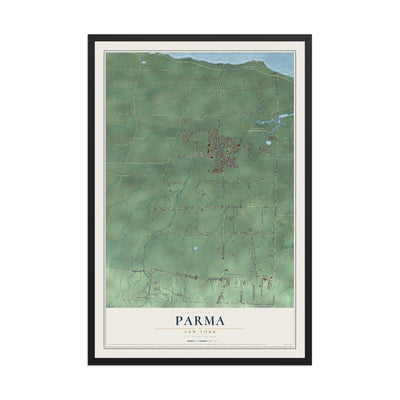 Parma, New York map print, 12" x 18" W/ Black Ayous Wood Frame mockup