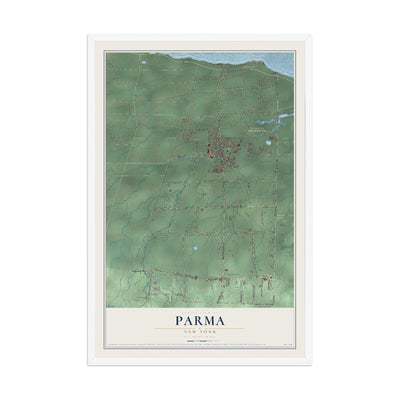 Parma, New York map print, 12" x 18" W/ White Ayous Wood Frame mockup