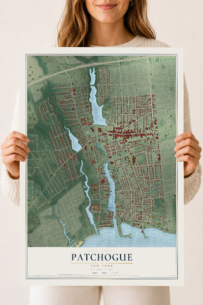 Patchogue, New York map print, 18" x 24" Archival Matte Print mockup