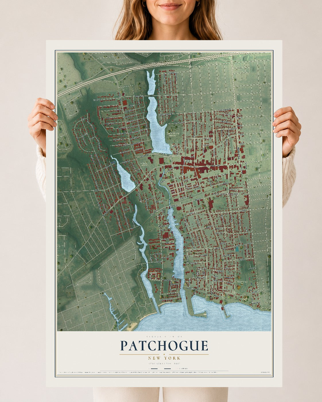 Patchogue, New York map print, 24" x 36" Archival Matte Print mockup