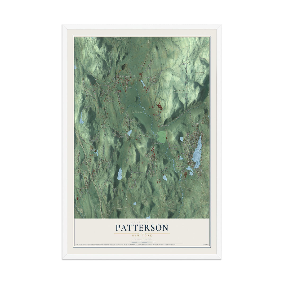 Patterson, New York map print, 12" x 18" W/ White Ayous Wood Frame mockup