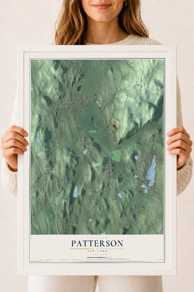 Patterson, New York map print, 18" x 24" W/ White Ayous Wood Frame mockup