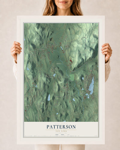 Patterson, New York map print, 24" x 36" W/ White Ayous Wood Frame mockup
