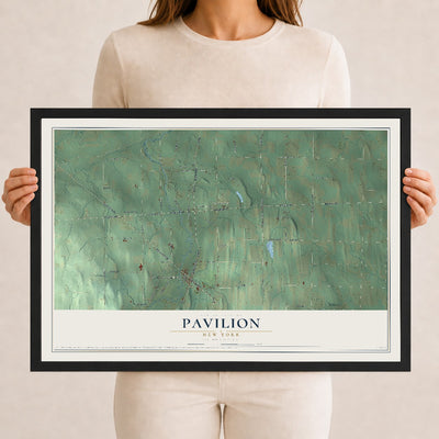 Pavilion, New York map print, 12" x 18" W/ Black Ayous Wood Frame mockup