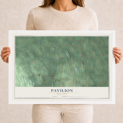 Pavilion, New York map print, 12" x 18" W/ White Ayous Wood Frame mockup