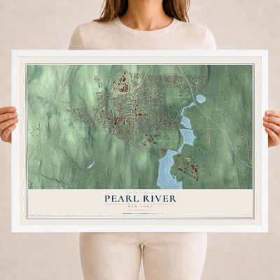 Pearl River, New York map print, 18" x 24" W/ White Ayous Wood Frame mockup