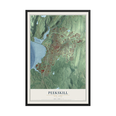 Peekskill, New York map print, 12" x 18" W/ Black Ayous Wood Frame mockup