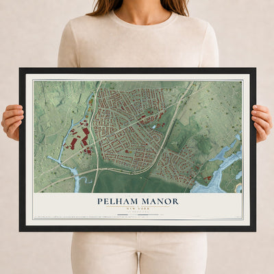 Pelham Manor, New York map print, 12" x 18" W/ Black Ayous Wood Frame mockup