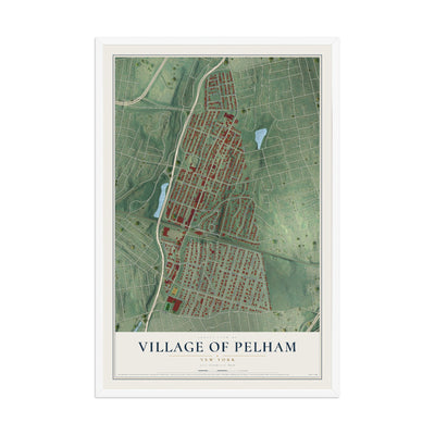 Pelham, New York map print, 12" x 18" W/ White Ayous Wood Frame mockup