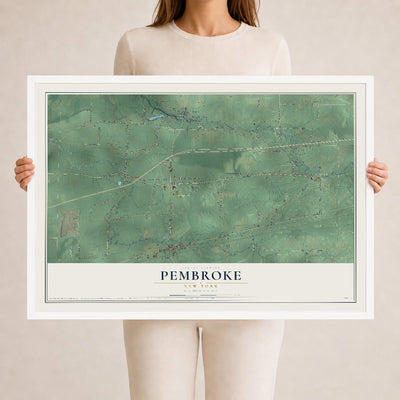 Pembroke, New York map print, 24" x 36" W/ White Ayous Wood Frame mockup