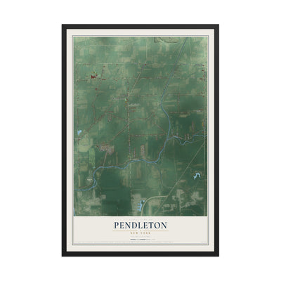 Pendleton, New York map print, 12" x 18" W/ Black Ayous Wood Frame mockup