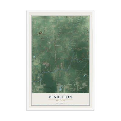 Pendleton, New York map print, 12" x 18" W/ White Ayous Wood Frame mockup