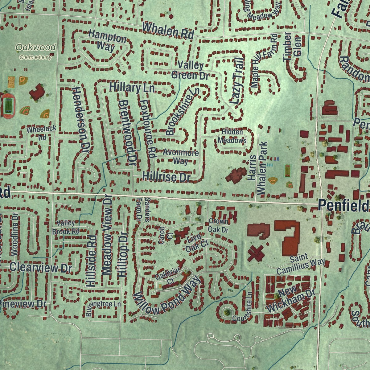 Close-up 1 of the Penfield, New York map artwork