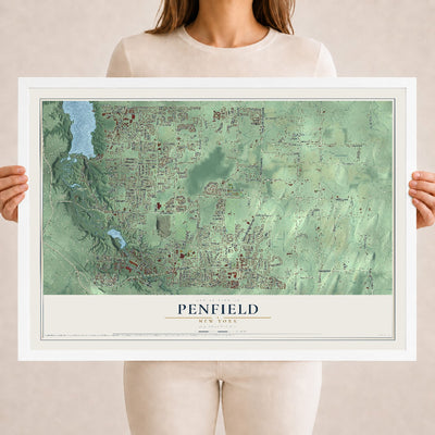 Penfield, New York map print, 18" x 24" W/ White Ayous Wood Frame mockup