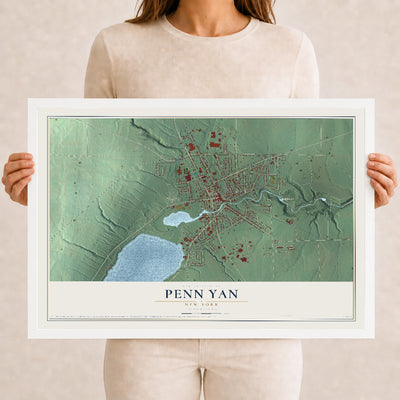 Penn Yan, New York map print, 12" x 18" W/ White Ayous Wood Frame mockup