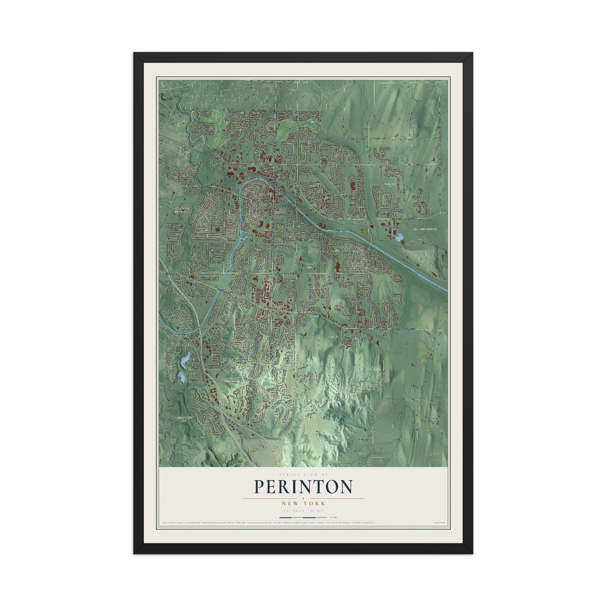 Perinton, New York map print, 12" x 18" W/ Black Ayous Wood Frame mockup