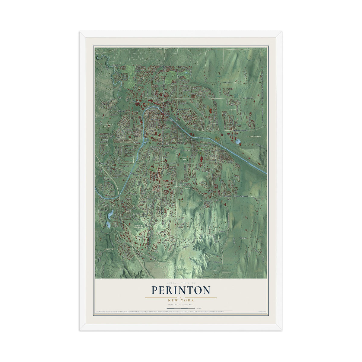Perinton, New York map print, 12" x 18" W/ White Ayous Wood Frame mockup
