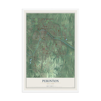 Perinton, New York map print, 12" x 18" W/ White Ayous Wood Frame mockup
