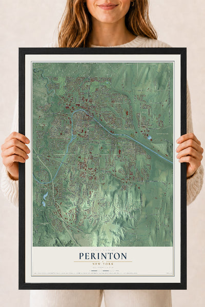 Perinton, New York map print, 18" x 24" W/ Black Ayous Wood Frame mockup