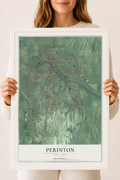 Perinton, New York map print, 18" x 24" W/ White Ayous Wood Frame mockup