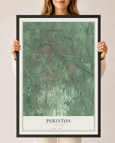 Perinton, New York map print, 24" x 36" W/ Black Ayous Wood Frame mockup