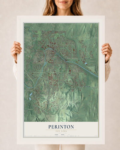 Perinton, New York map print, 24" x 36" W/ White Ayous Wood Frame mockup