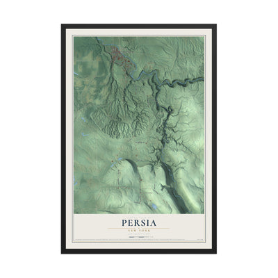 Persia, New York map print, 12" x 18" W/ Black Ayous Wood Frame mockup