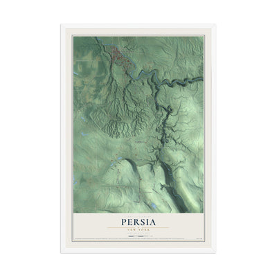 Persia, New York map print, 12" x 18" W/ White Ayous Wood Frame mockup