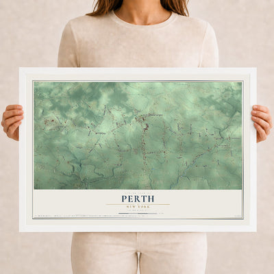 Perth, New York map print, 12" x 18" W/ White Ayous Wood Frame mockup