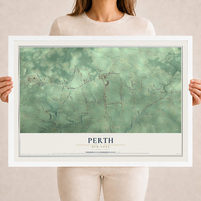 Perth, New York map print, 18" x 24" W/ White Ayous Wood Frame mockup