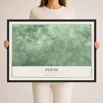 Perth, New York map print, 24" x 36" W/ Black Ayous Wood Frame mockup